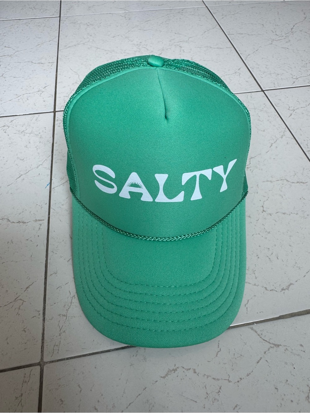 L*Space Salty Blonde Green "SALTY" Mesh Trucker Hat